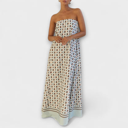 Geometric Off-Shoulder Maxi Dress for Special Occasions