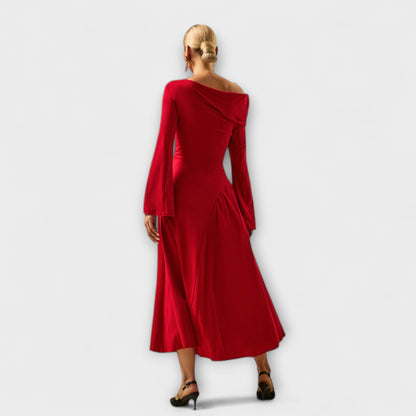 Chic Off-Shoulder Midi Dress with Balloon Sleeves for Any Occasion