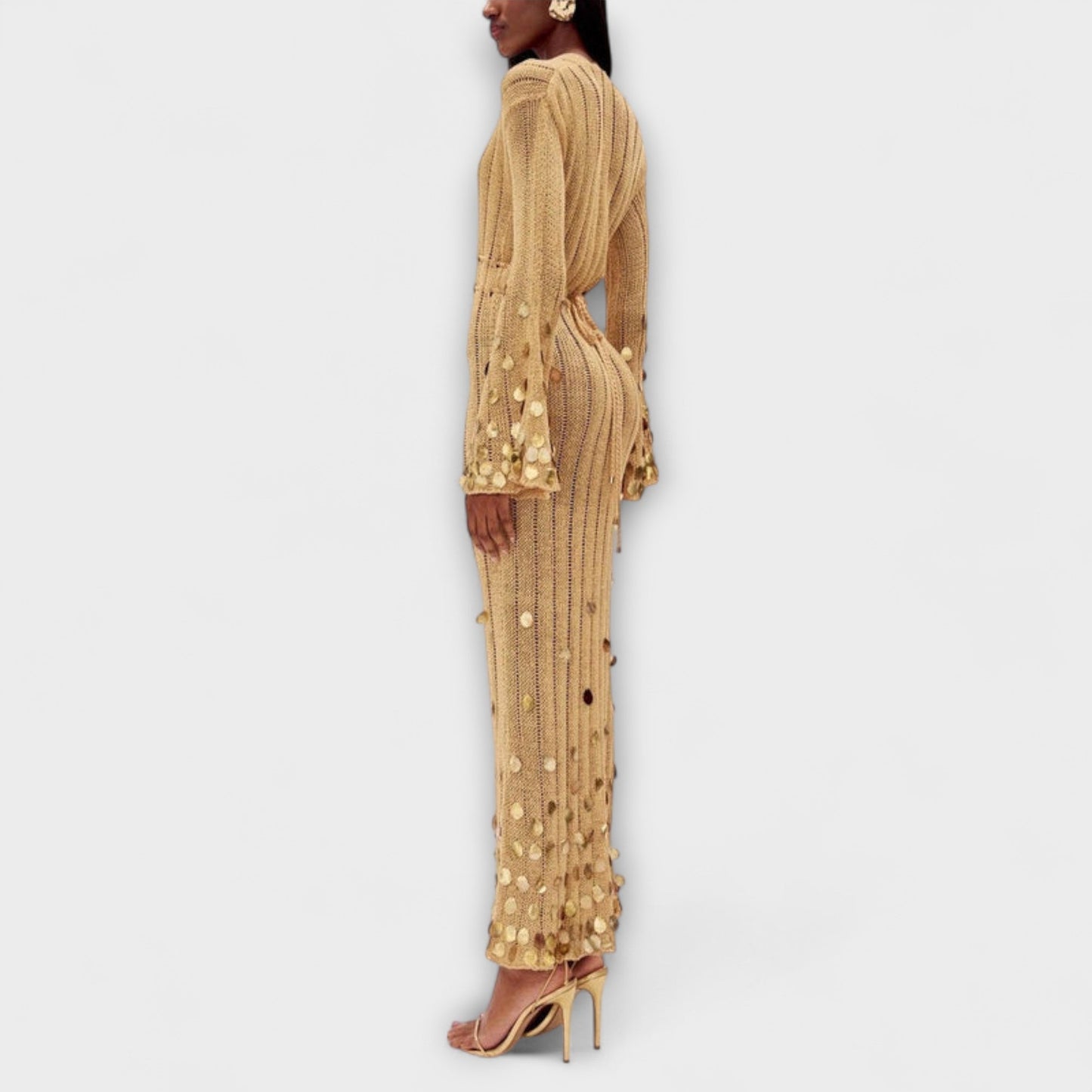 Kathleen Gold Knit Maxi Dress for Chic Events