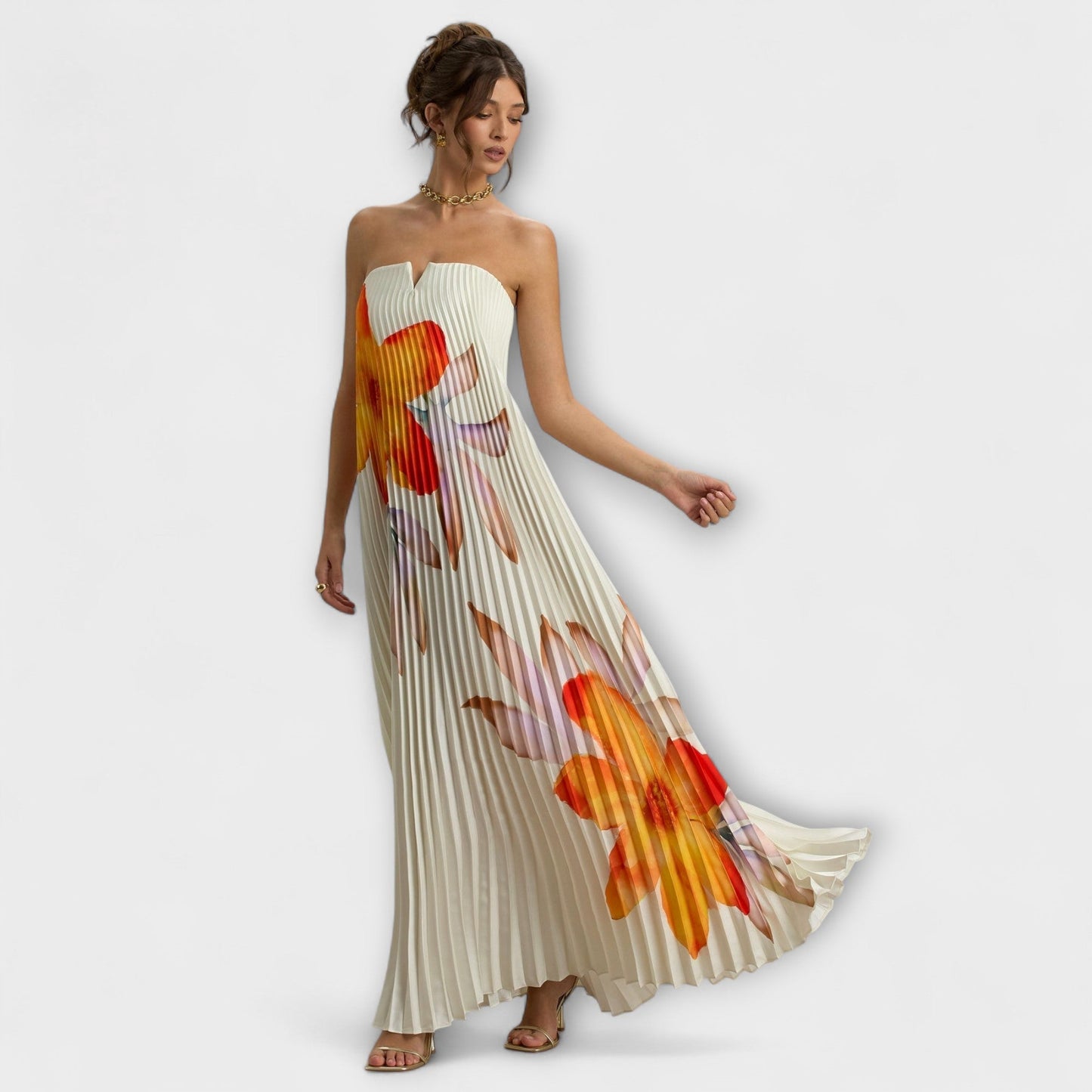 Michelle Orange Floral Maxi Dress for Special Occasions