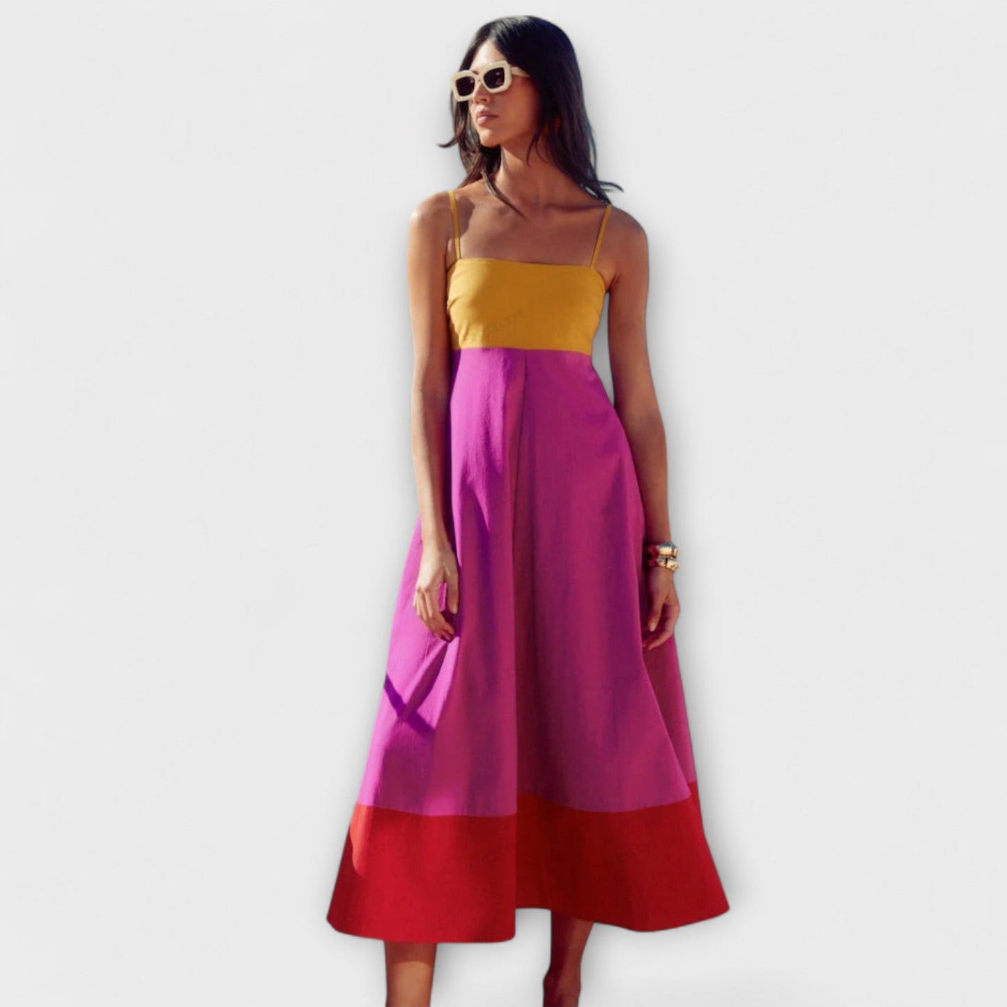 Chic Colour Block Spaghetti Strap Dress for Any Occasion