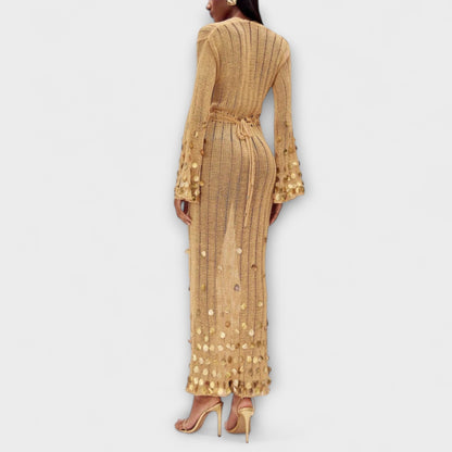 Kathleen Gold Knit Maxi Dress for Chic Events
