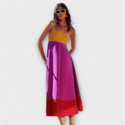 Chic Colour Block Spaghetti Strap Dress for Any Occasion