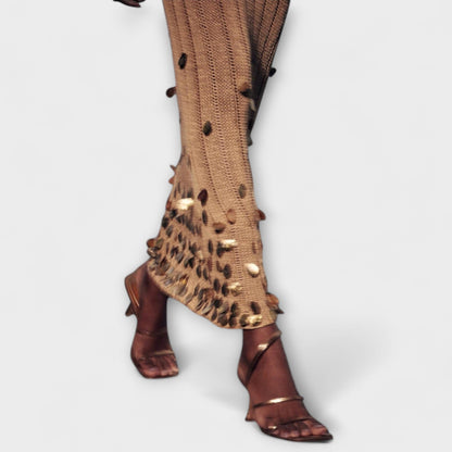 Kathleen Gold Knit Maxi Dress for Chic Events