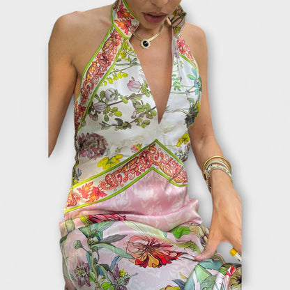 Floral Sleeveless Open Back Maxi Dress for Summer Events