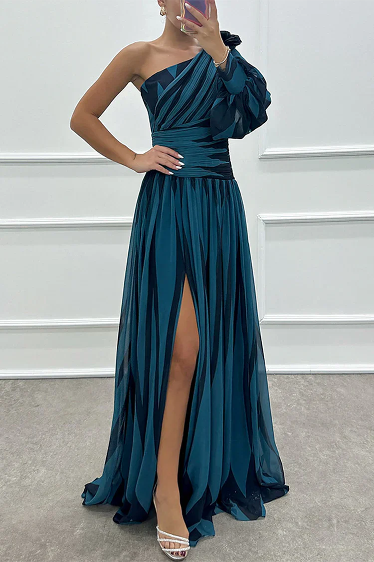 Wedding Guest Dress - Striped One Shoulder Maxi