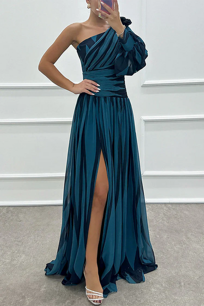 Wedding Guest Dress - Striped One Shoulder Maxi