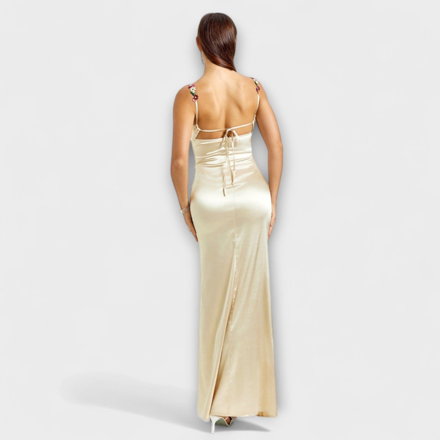 Embellished Satin Dress with Back Lacing for Parties