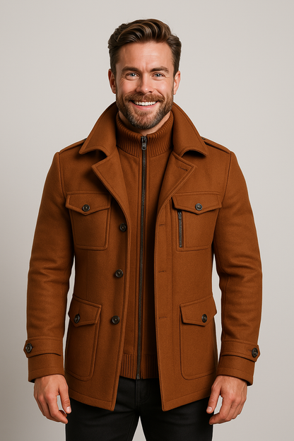 Men's Stylish Layered Long Jacket with Zip-In Insert