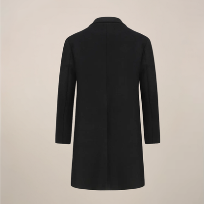 Men’s Black Double-Breasted Overcoat – Stylish Long Coat for Office & Winter Events
