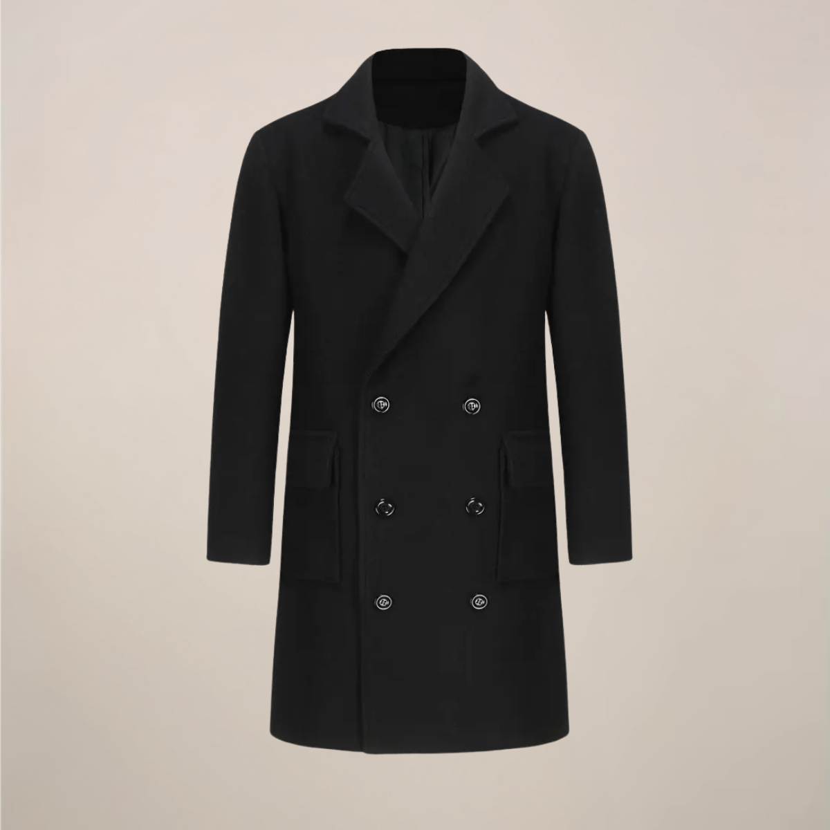 Men’s Black Double-Breasted Overcoat – Stylish Long Coat for Office & Winter Events