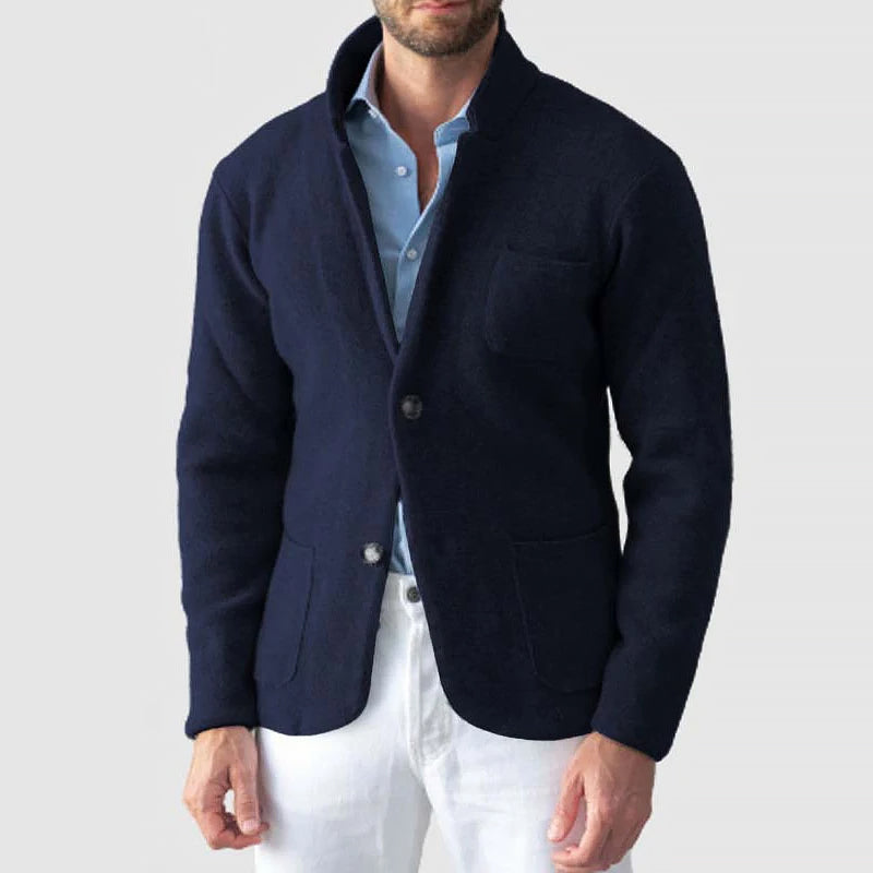 Men's Knit Blazer Jacket with Two Buttons and Pockets