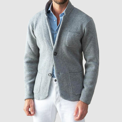 Men's Knit Blazer Jacket with Two Buttons and Pockets