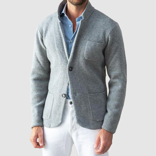 Men's Knit Blazer Jacket with Two Buttons and Pockets
