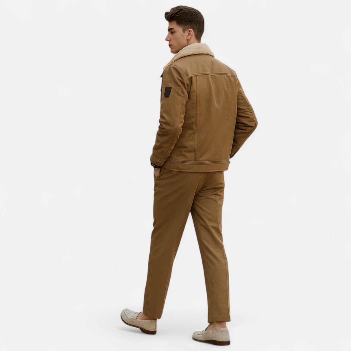 Men's Classic Aviator Bomber Jacket with Sherpa Collar for Winter Wear