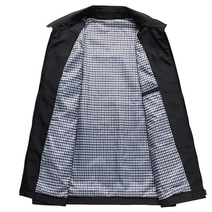 Men’s Classic Black Zip-Up Jacket with Checked Lining for Everyday Wear