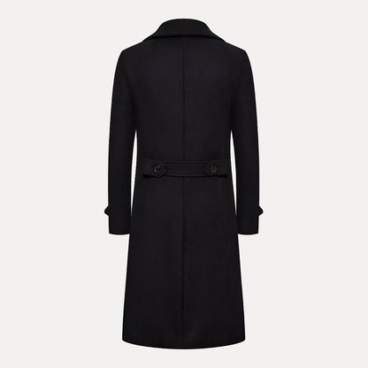 Men's Double-Breasted Long Coat – Classic Winter Overcoat with Peak Lapels