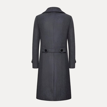 Men's Double-Breasted Long Coat – Classic Winter Overcoat with Peak Lapels