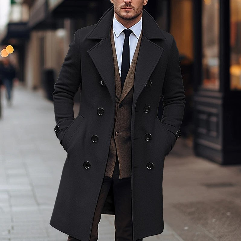 Men's Double-Breasted Long Overcoat for Winter Wear