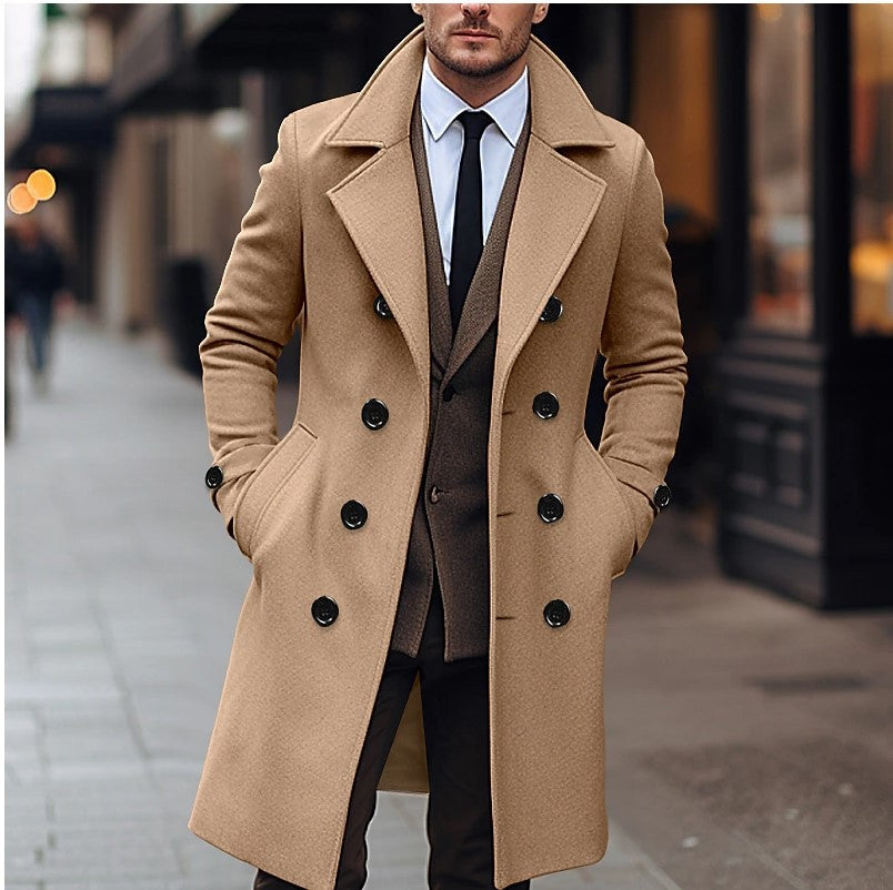 Men's Double-Breasted Long Overcoat for Winter Wear