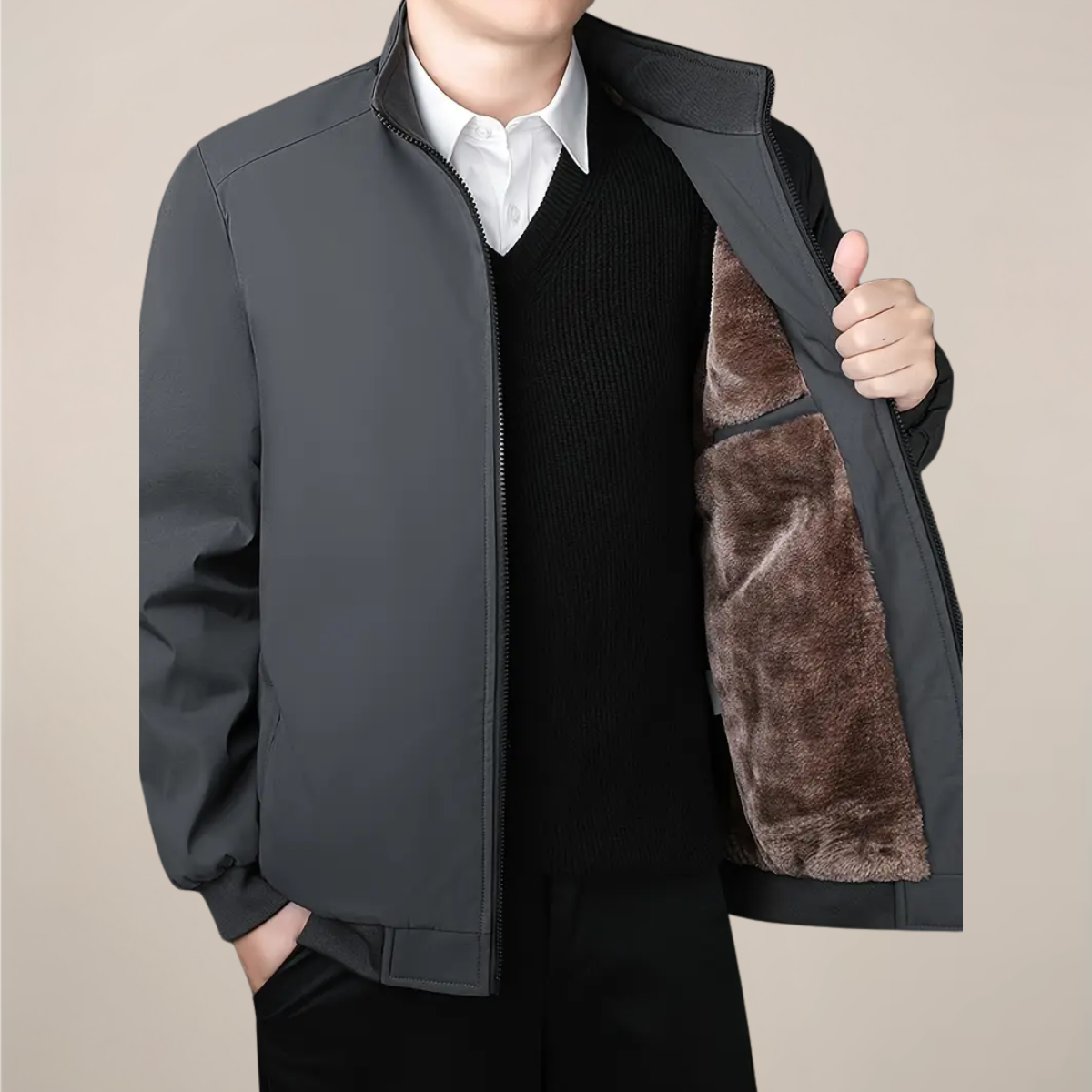 Men's Fleece-Lined Zip-Up Jacket for Winter and Everyday Style