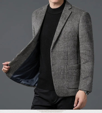 Men’s Glen Check Blazer - Stylish Two-Button Design for Formal and Smart-Casual Wear
