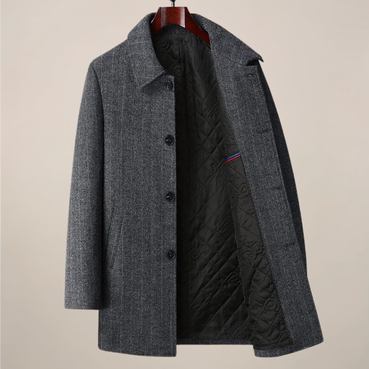 Men’s Herringbone Car Coat – Stylish Point Collar