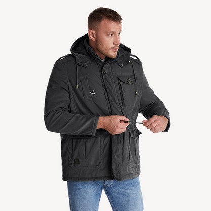 Men's Hooded Utility Jacket - Zip-Through Parka for Outdoor Adventures