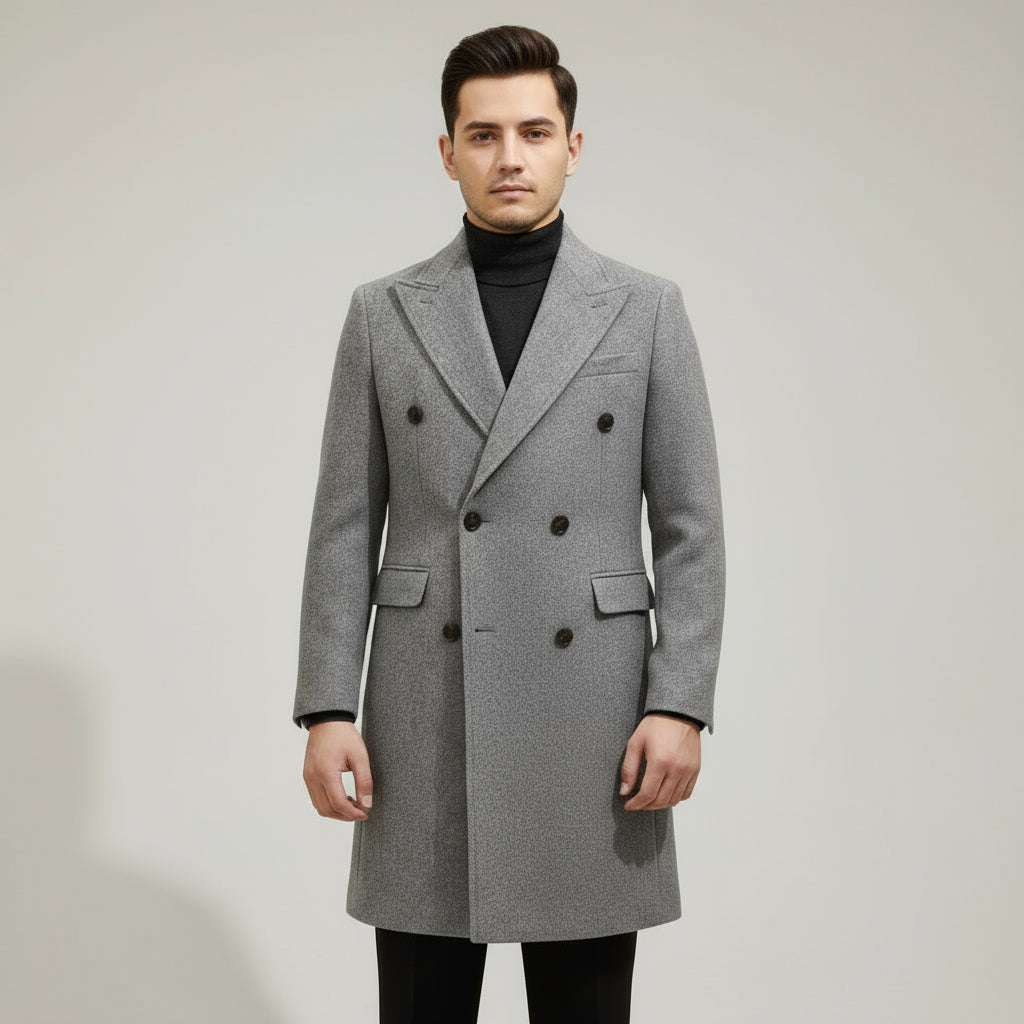 Men's Italian-Style Grey Overcoat for Winter Wear