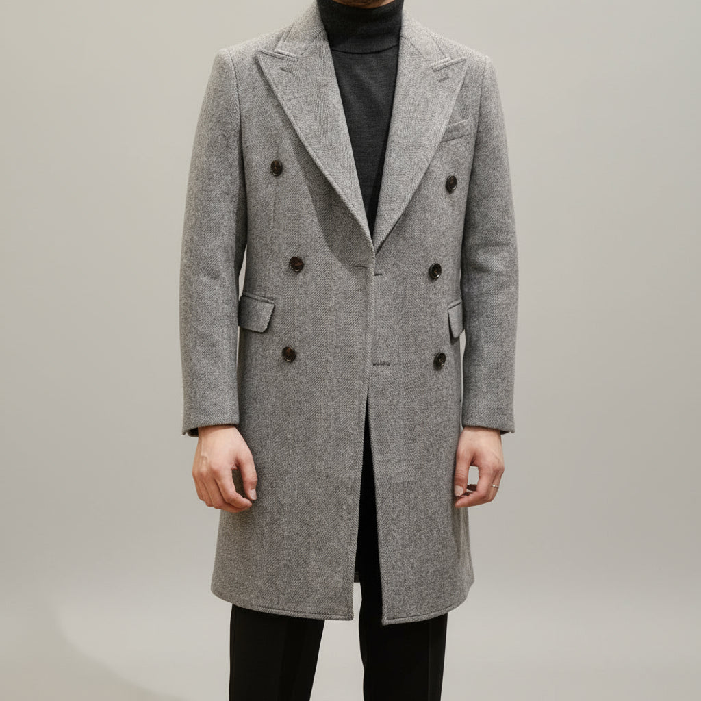 Men's Italian-Style Grey Overcoat for Winter Wear