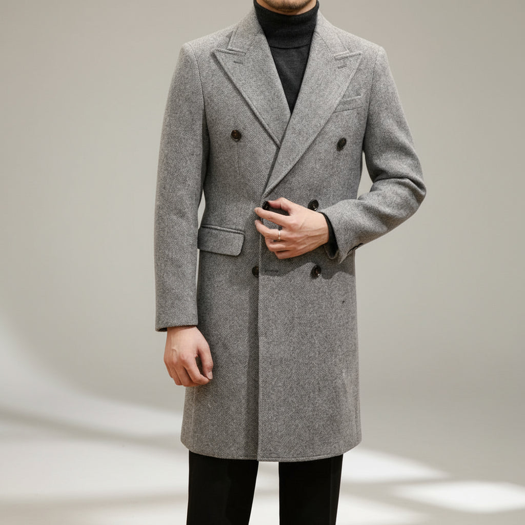 Men's Italian-Style Grey Overcoat for Winter Wear