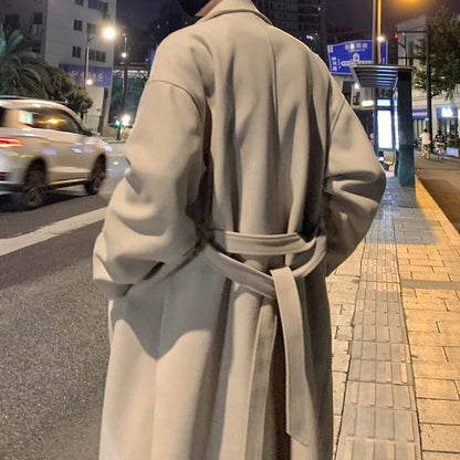 Men's Long Belted Overcoat – Classic Wool Design for Formal Occasions