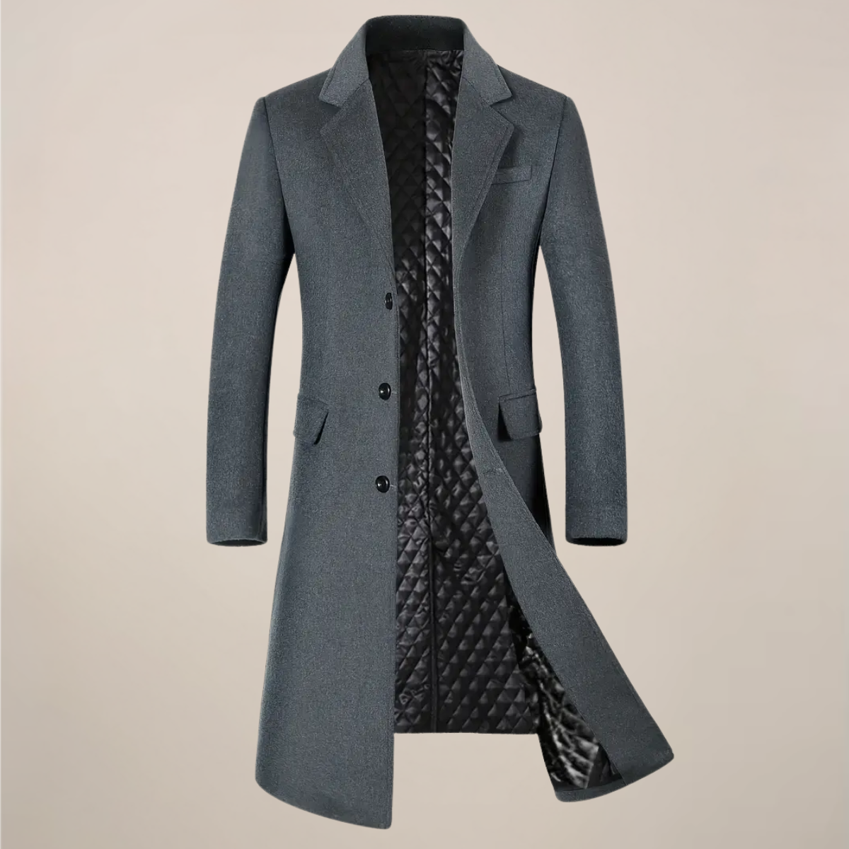 Men’s Classic Lapel Long Overcoat for Autumn & Winter Wear
