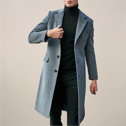 Men’s Classic Lapel Long Overcoat for Autumn & Winter Wear