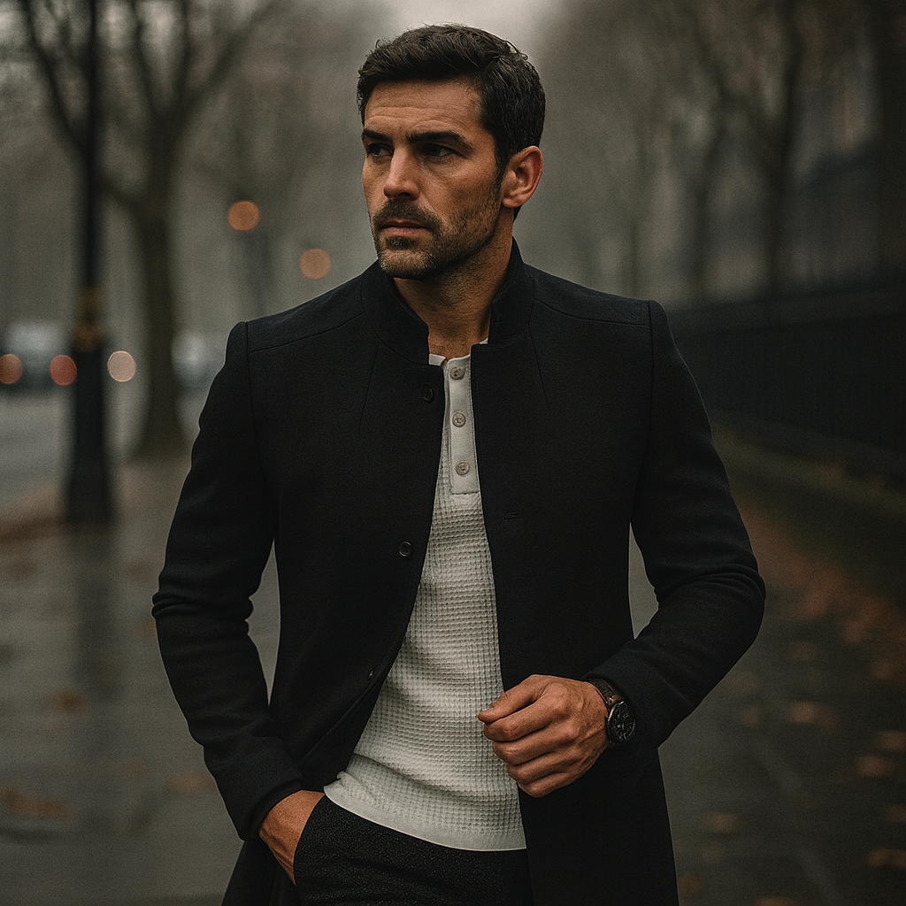 Men's Minimalist Button Winter Coat for Smart Casual Wear