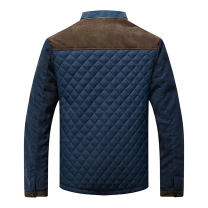 Men's Quilted Stand Collar Jacket with Suede Accents for Stylish Outings