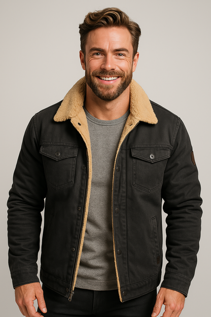 Men's Shearling Collar Jacket for Winter Wear