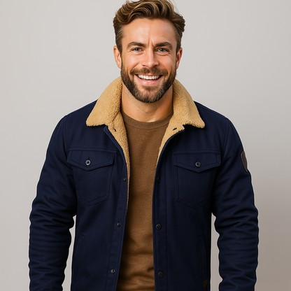 Men's Shearling Collar Jacket for Winter Wear