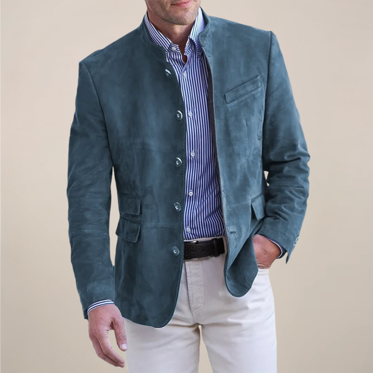 Men’s Stand Collar Blazer – Stylish Layer for Work or Events