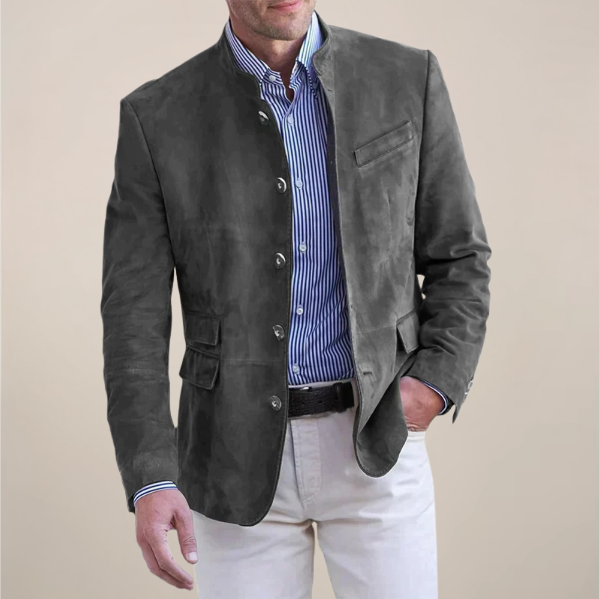Men’s Stand Collar Blazer – Stylish Layer for Work or Events
