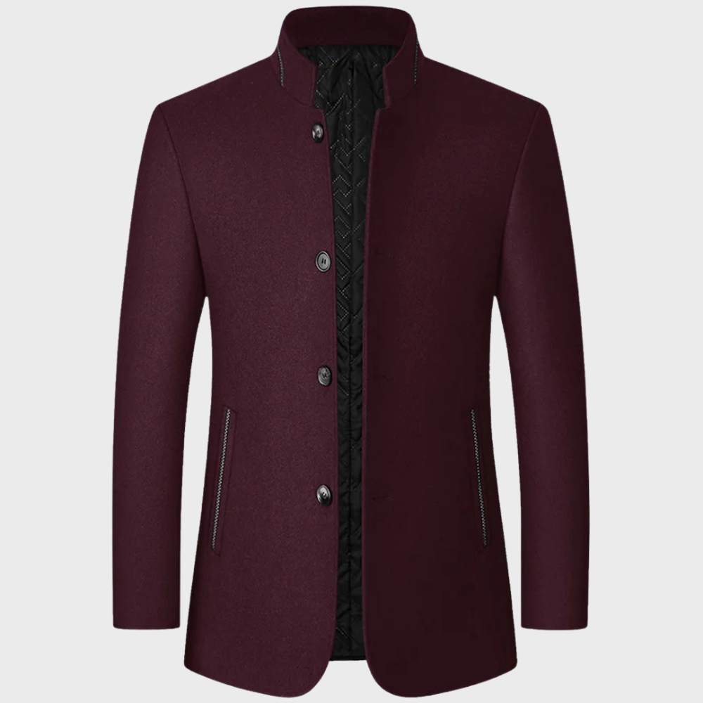Men’s Stand Collar Business Coat with Side Pockets for Stylish Occasions