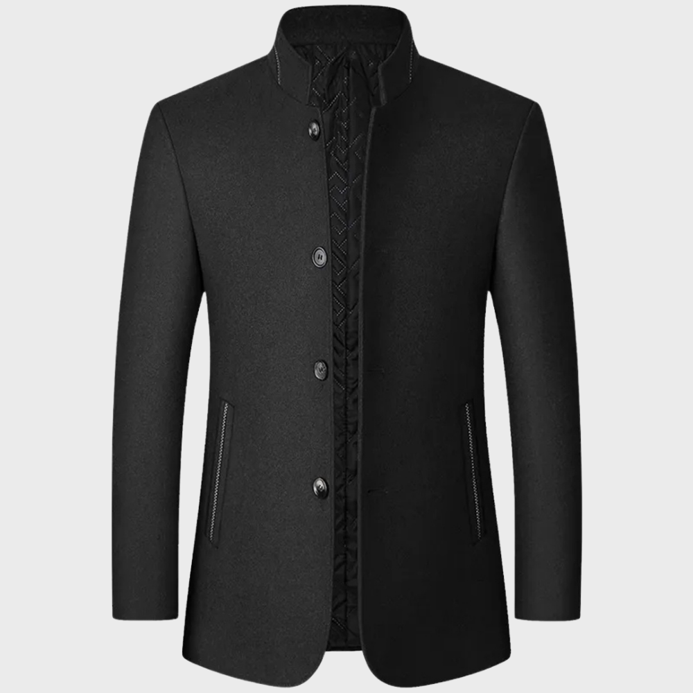 Men’s Stand Collar Business Coat with Side Pockets for Stylish Occasions