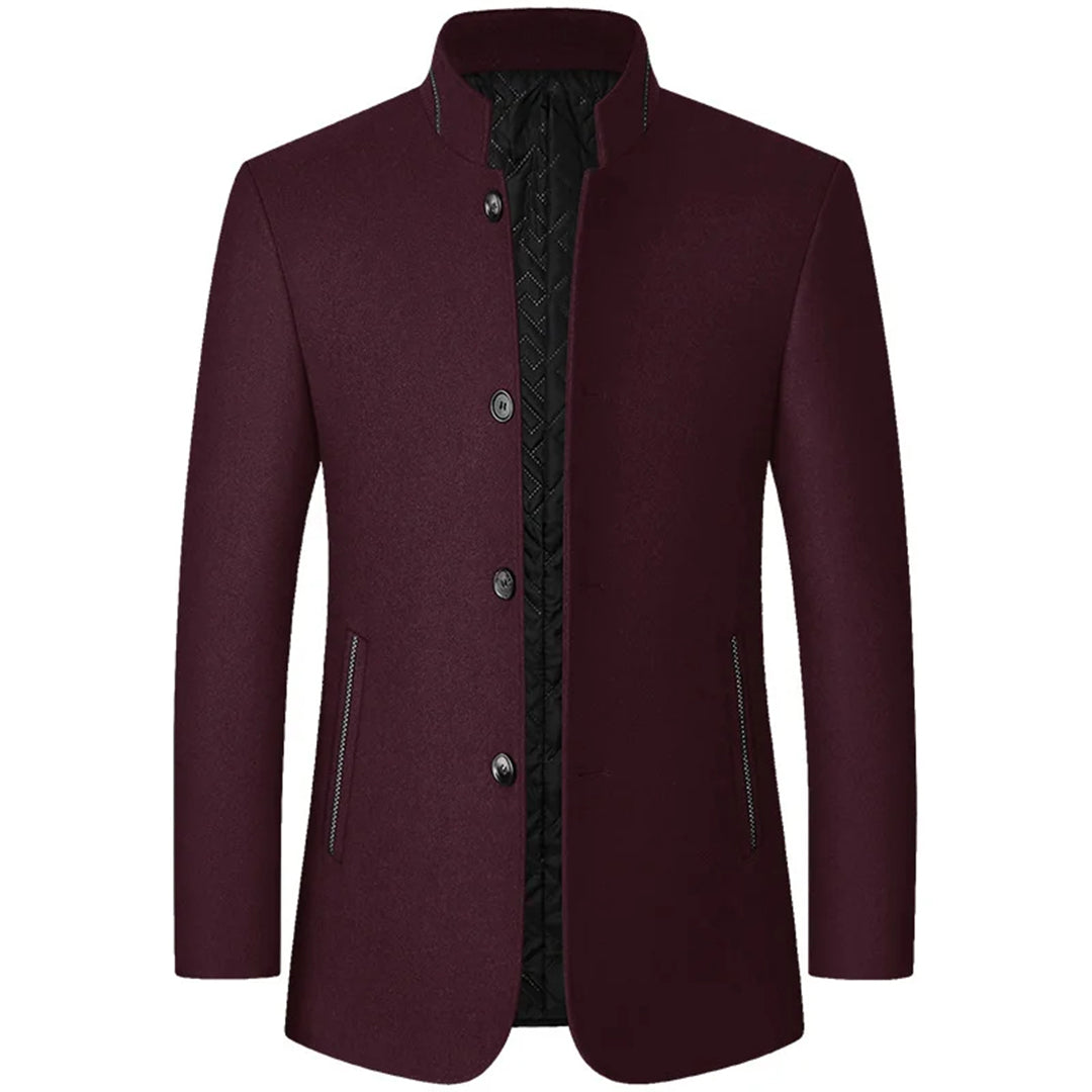 Men’s Stand Collar Business Coat with Side Pockets for Stylish Occasions