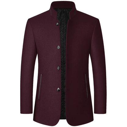 Men’s Stand Collar Business Coat with Side Pockets for Stylish Occasions