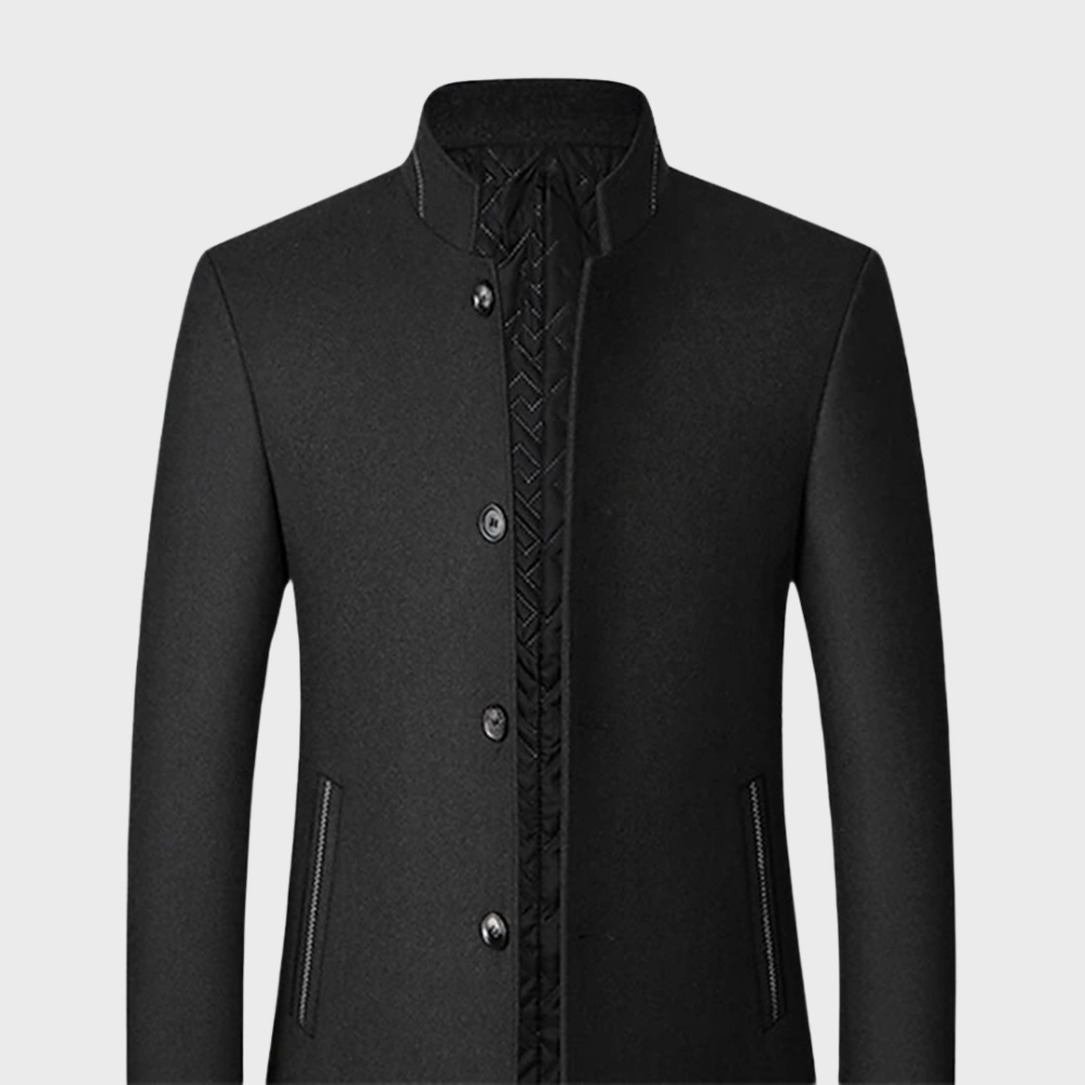 Men’s Stand Collar Business Coat with Side Pockets for Stylish Occasions
