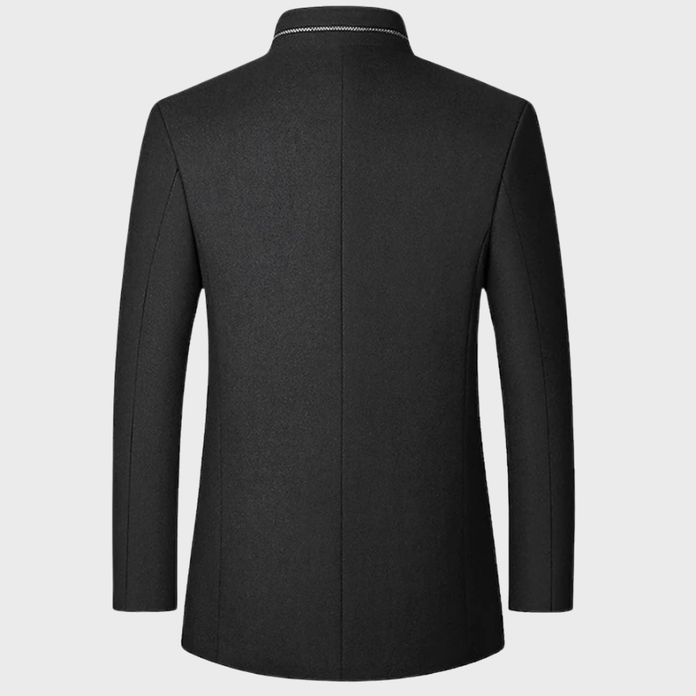 Men’s Stand Collar Business Coat with Side Pockets for Stylish Occasions