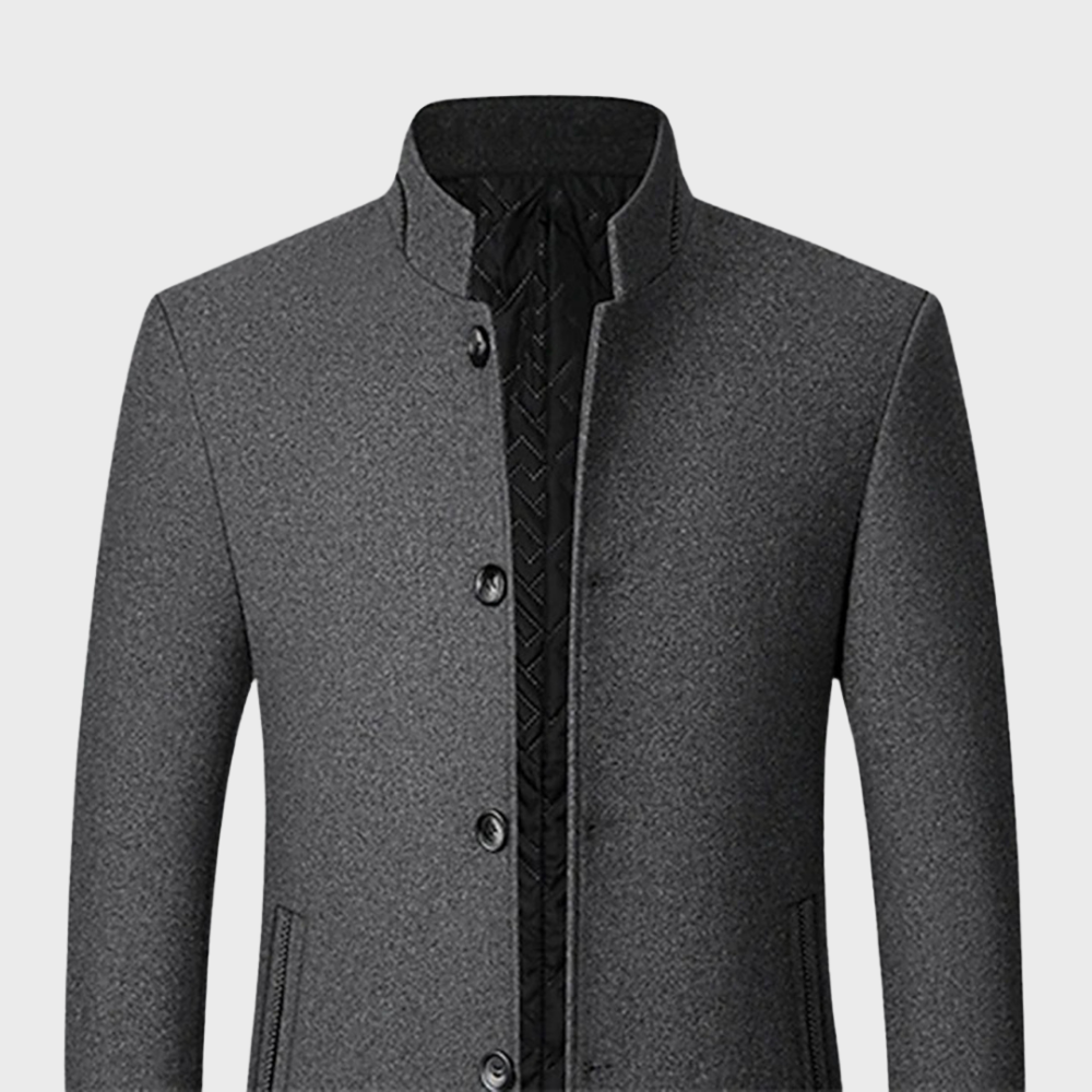 Men’s Stand Collar Business Coat with Side Pockets for Stylish Occasions