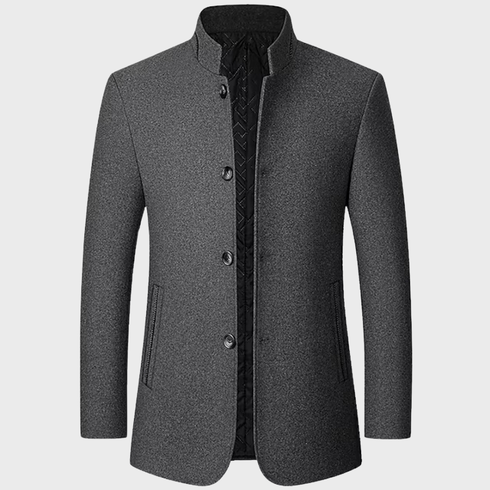 Men’s Stand Collar Business Coat with Side Pockets for Stylish Occasions