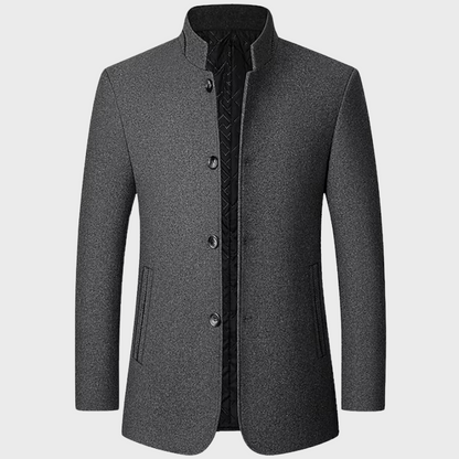 Men’s Stand Collar Business Coat with Side Pockets for Stylish Occasions