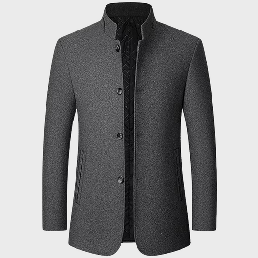 Men’s Stand Collar Business Coat with Side Pockets for Stylish Occasions